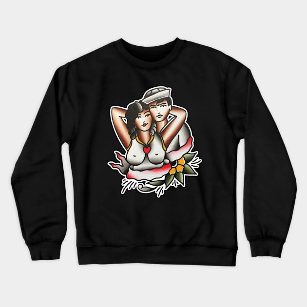 Traditional Lovers Tattoo Design Crewneck Sweatshirt by forevertruetattoo